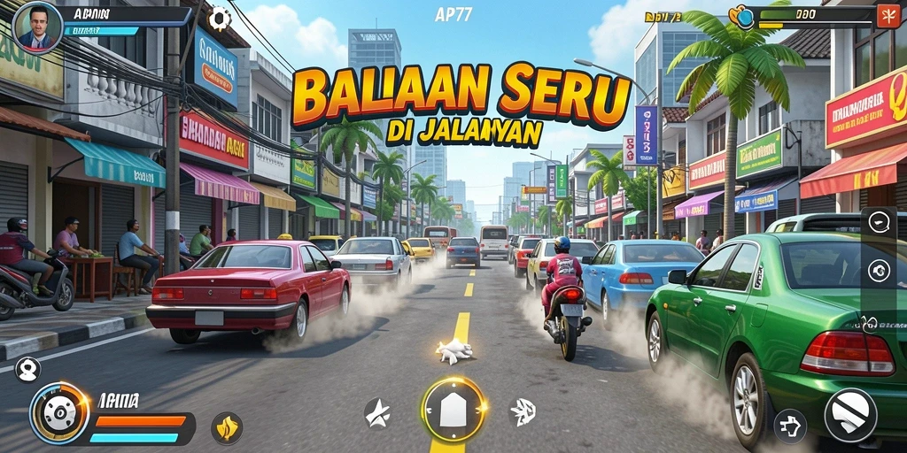 Tampilan gameplay seru dari API77 saat balapan di jalan yang menantang.