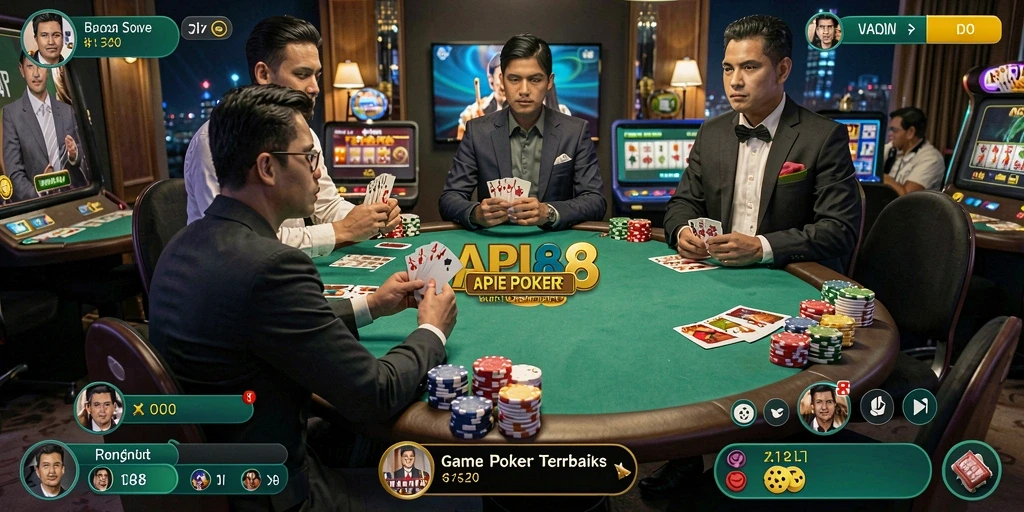 Tampilan gameplay Poker seru di API88 dengan pemain yang berinteraksi.