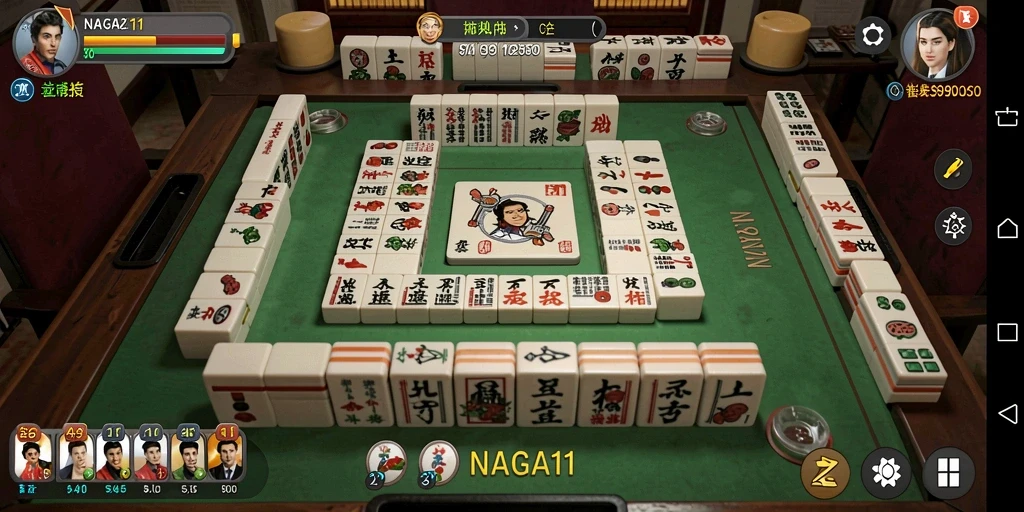 Screenshot gameplay NAGA11 yang menampilkan suasana bermain Mahjong.
