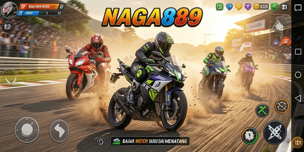 Screenshot gameplay NAGA889 dengan balapan motor yang seru.