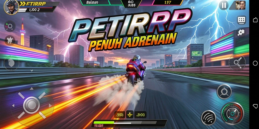 Screenshot dari gameplay seru dalam balapan motor PETIRRP.