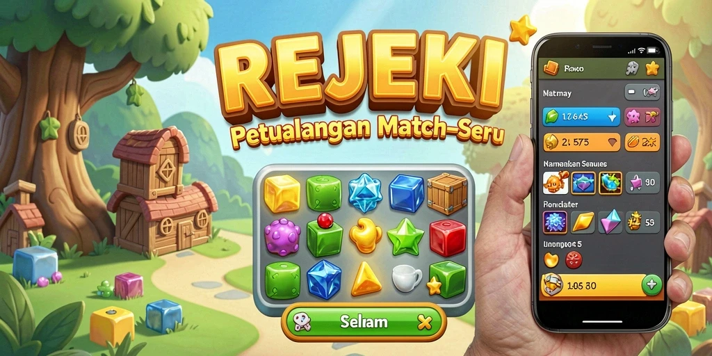 Tampilan menarik dari gameplay Match-3 REJEKI.