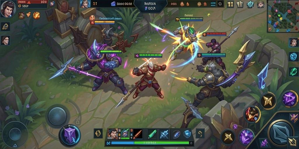 Tampilan gameplay SD107 yang mendebarkan saat bertarung di arena MOBA.
