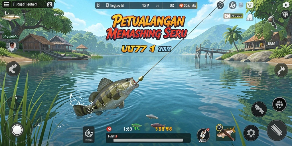 Tampilan utama UT77 menampilkan gameplay memancing yang seru dan menantang.